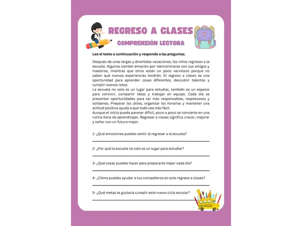 Comprensión lectora: Regreso a clases