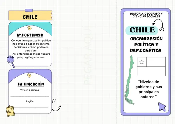 Tríptico Organización Política de Chile – Historia, Geografía (5° Básico)