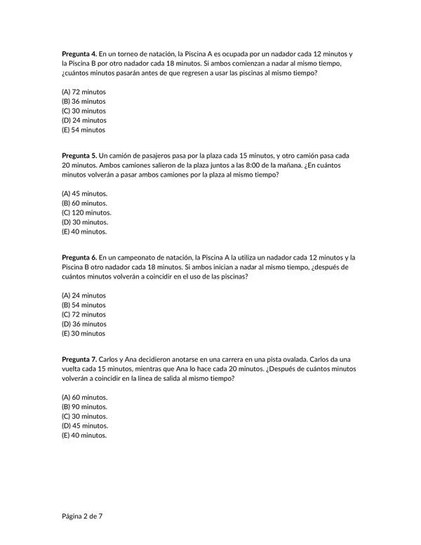 7 páginas de problemas de Mínimo común múltiplo (MCM)