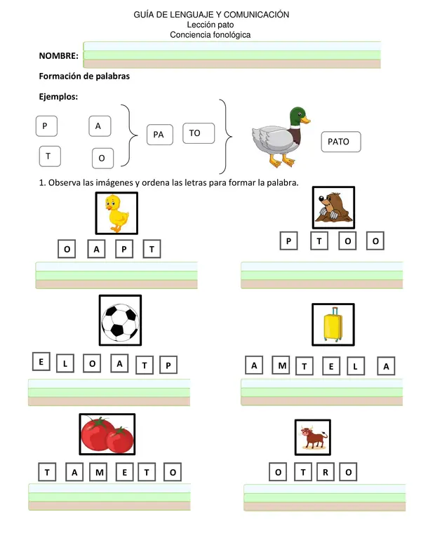 guía método Matte conciencia fonológica lección pato