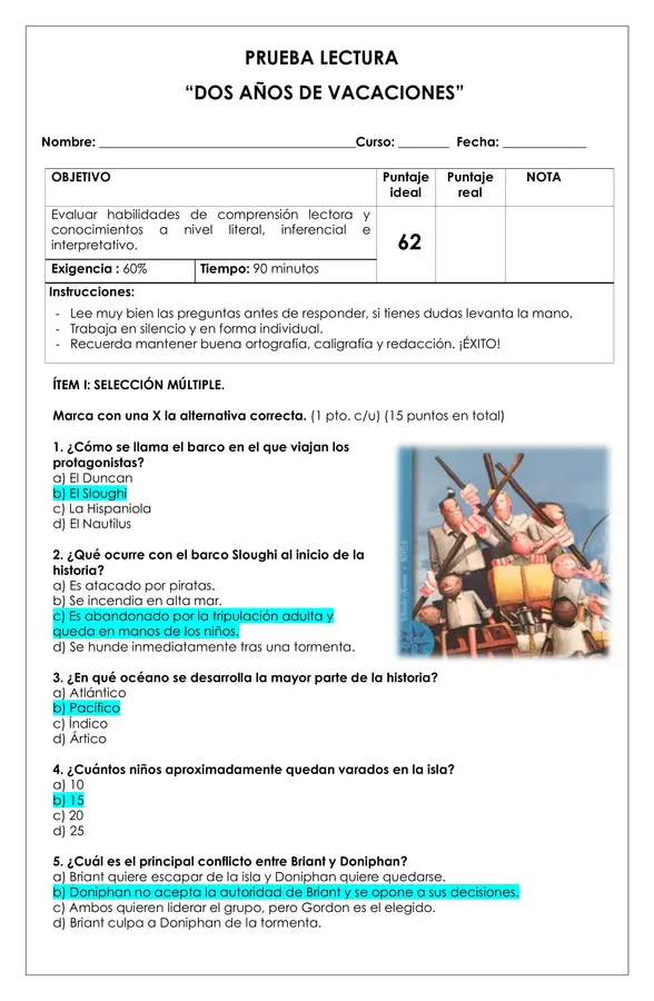 Prueba Lectura - Dos años de vacaciones