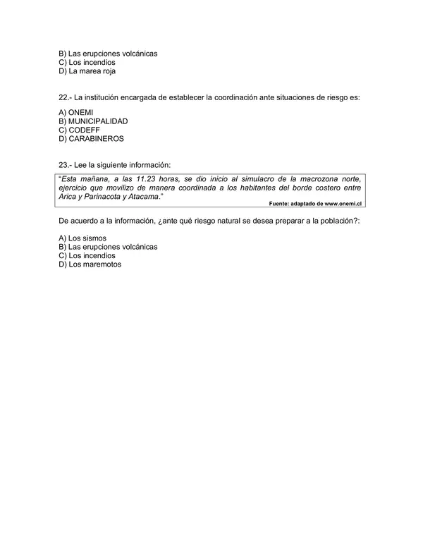 Evaluacion de Historia y Geografia 6 Basico: las caracteristicas del territorio nacional