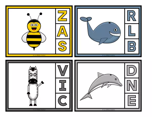 Clip cards Abecedario Animales Sonidos iniciales Alfabeto Letras Color Recortar
