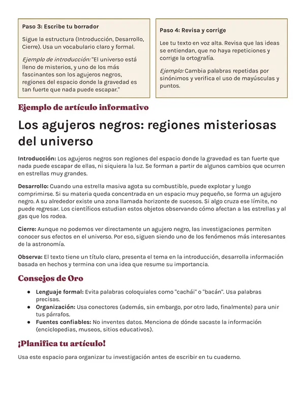 Guía para escribir un Artículo informativo