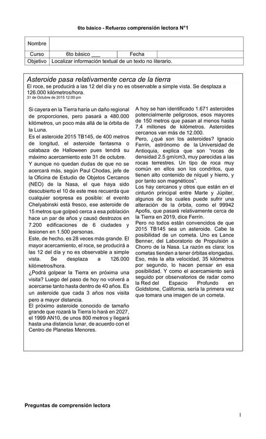 6to básico - Repaso de comprensión lectora: Localizar información + creación e investigación 