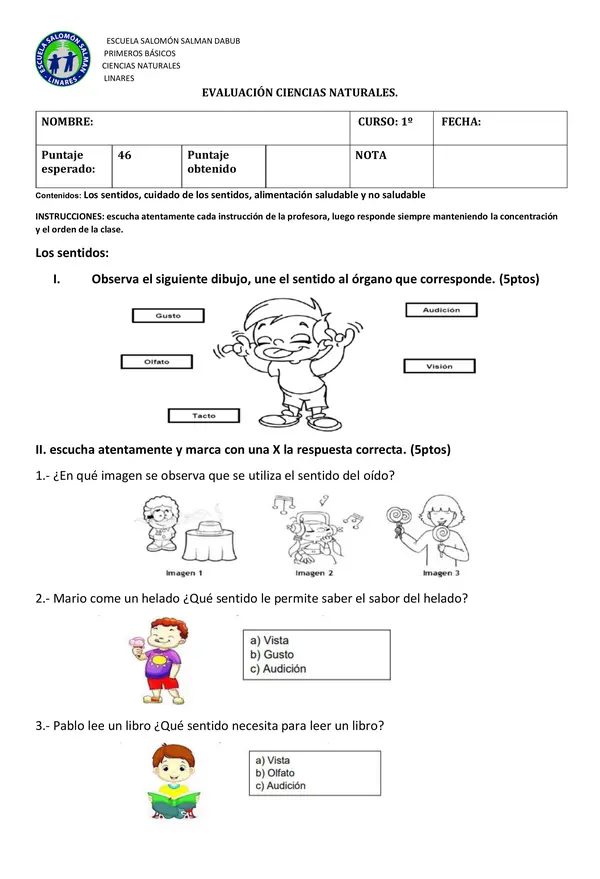 Evaluación los sentidos