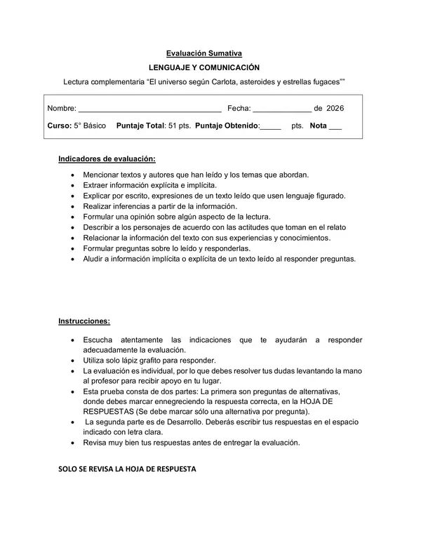 Evaluación El universo según Carlota 