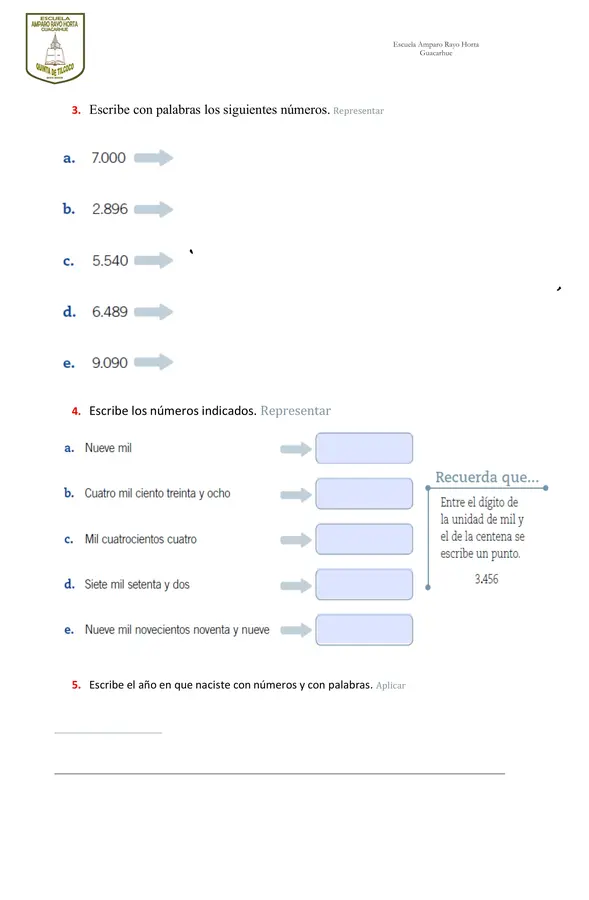 Guía de repaso Unidad n°1 "Números hasta el 10000"