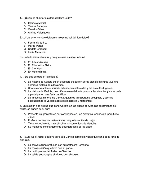 Evaluación El universo según Carlota 