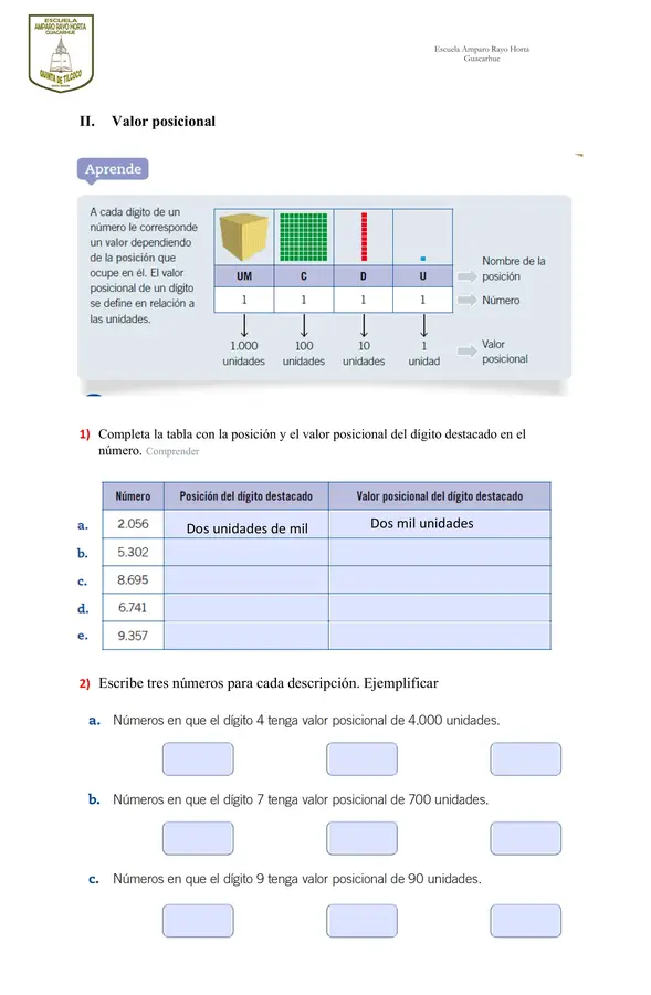 Guía de repaso Unidad n°1 "Números hasta el 10000"