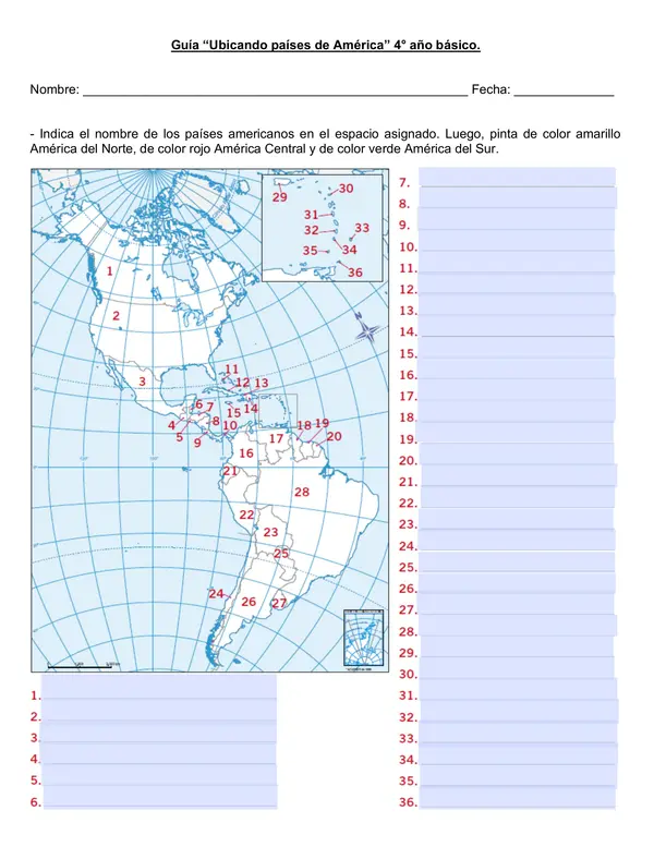 Guía "Ubicando países de América" 4° año básico