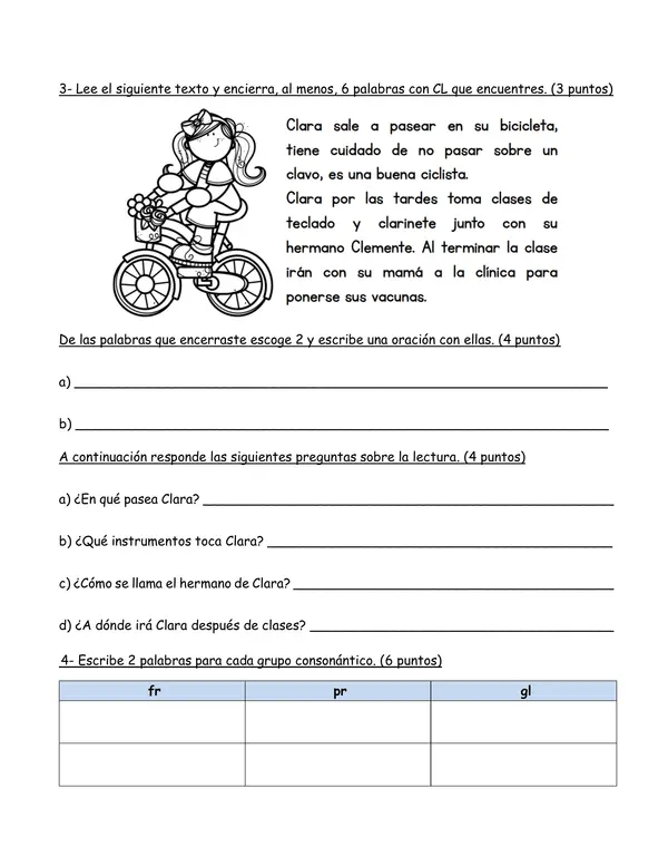 Prueba grupos consonánticos o sílabas trabadas