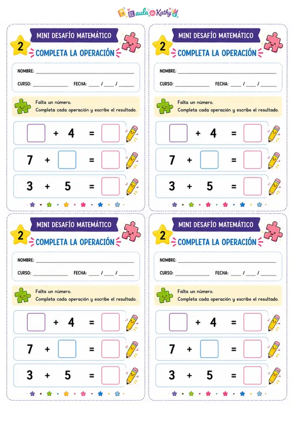 🌟 Mini Desafíos Matemáticos: Adición sin reserva | 1° Básico