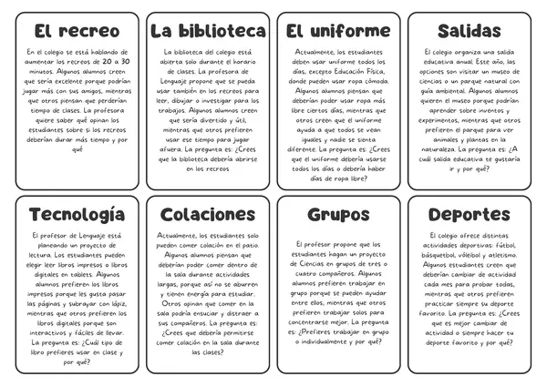 Tarjetas de opinión y argumentación.