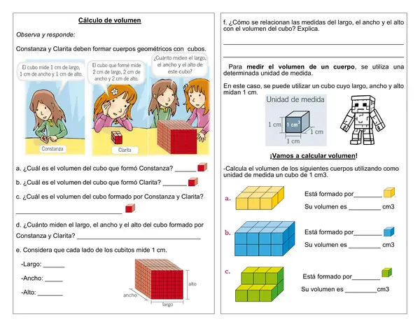 Guía de matemática 4° año básico "Volumen"