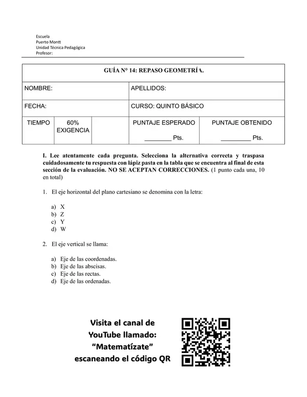 Evaluación de geometría (Quinto básico)