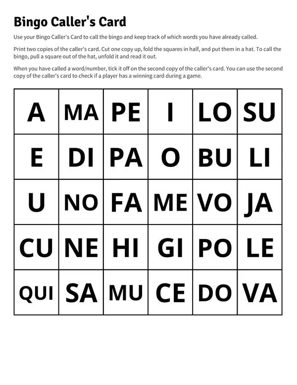 ¡Bingo de Sílabas! Aprendemos Jugando