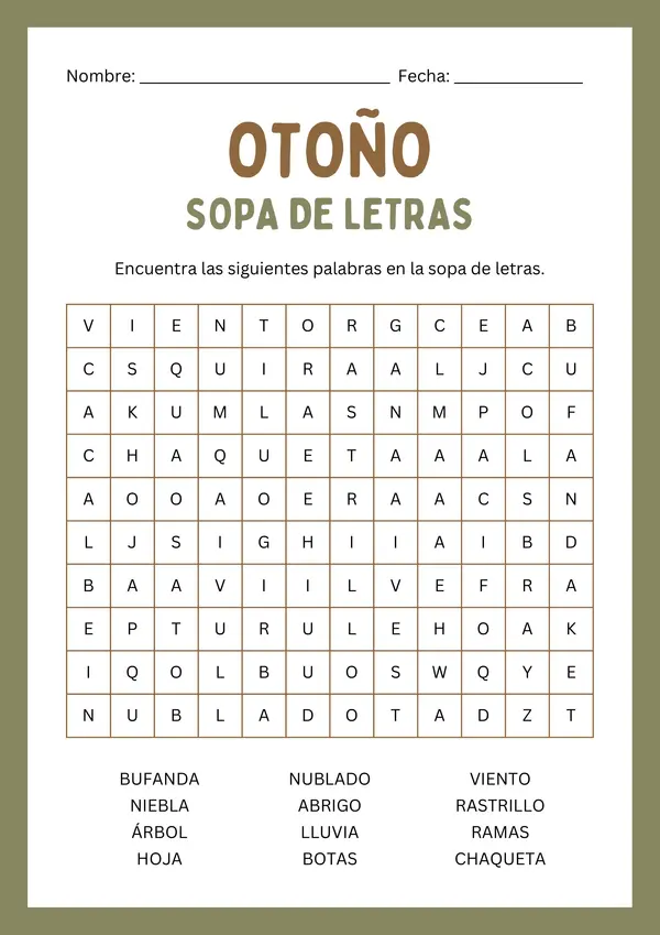 Sopa de Letras: OTOÑO (Recurso Gratuito)