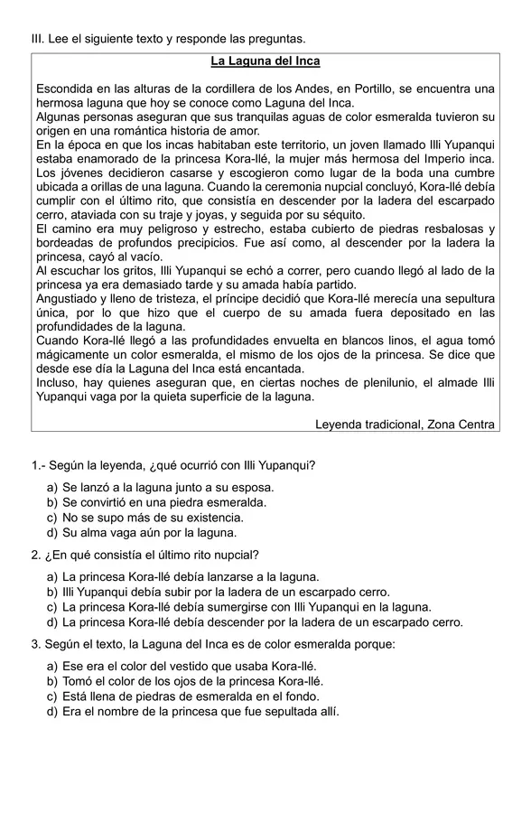 comprensión lectora mito y leyenda 