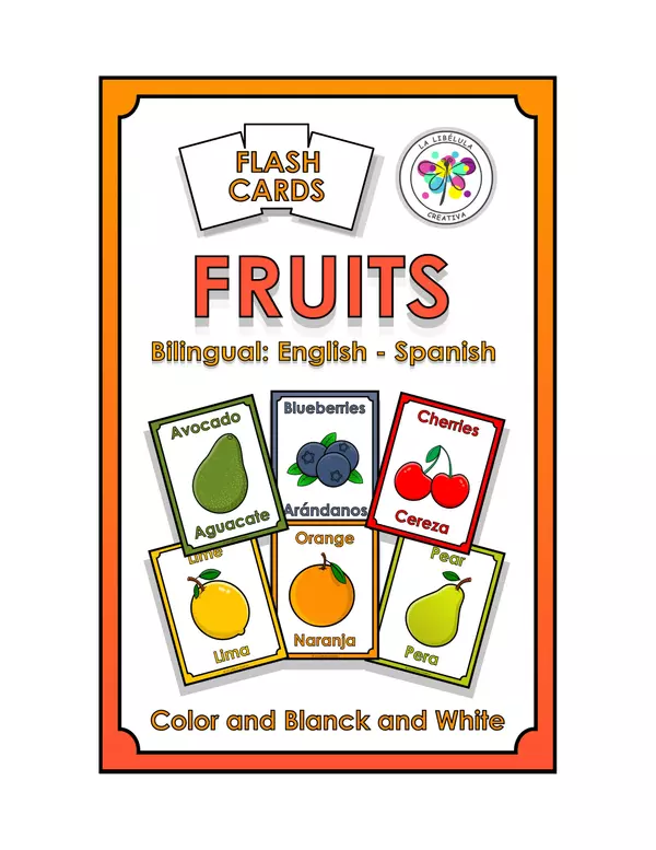 Flash Cards Fruits Food Bilingual English Spanish