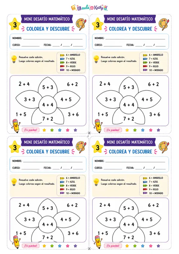 🌟 Mini Desafíos Matemáticos: Adición sin reserva | 1° Básico