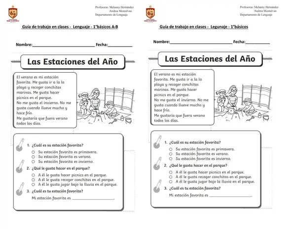 Guía de lectura: Las estaciones del año.