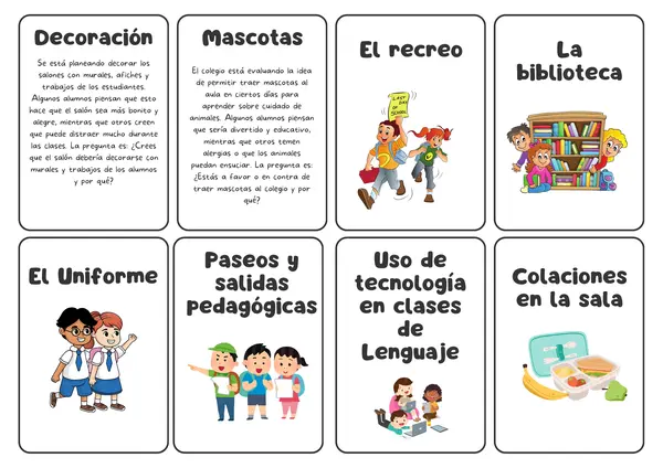 Tarjetas de opinión y argumentación.