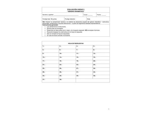 Evaluación Género dramático 1°Medio
