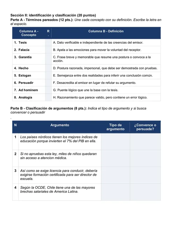 Prueba Texto Argumentativo 3° Medio | Evaluación Completa + Producción Escrita + Pauta