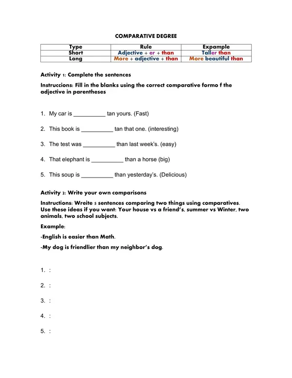 Studycard | Comparative & Superlative adjectives | Adjetivos comparativos y superlativos en ingles