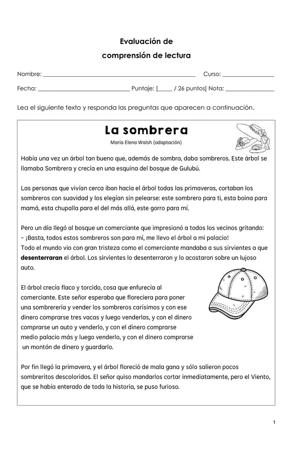 Evaluación Comprensión de lectura