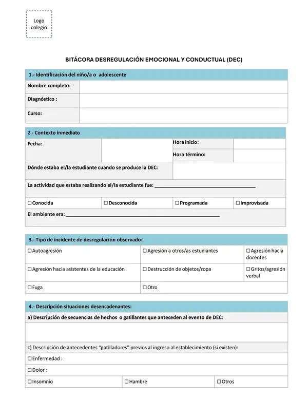 BITACORA REGISTRO DEC (DESREGULACION EMOCIONAL Y CONDUCTUAL)