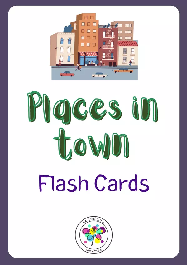 Flash Cards Places in town City Vocabulary English Community