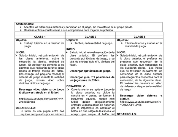 Planificación Clase a Clase: Noviembre | Educación Física y Salud 8° Básico