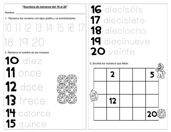 Guía 1° básico "Números del 10 al 10"