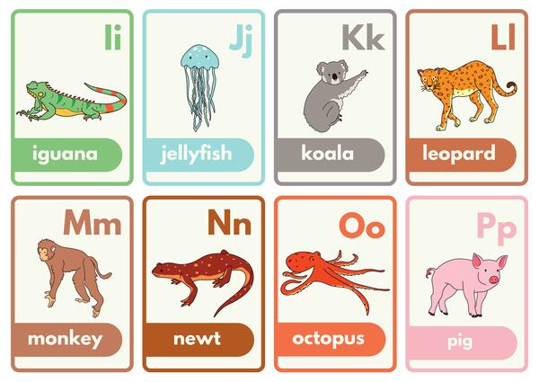 Flashcard: Animal illustration alphabet. | profe.social