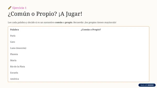 descubriendo los Sustantivos 