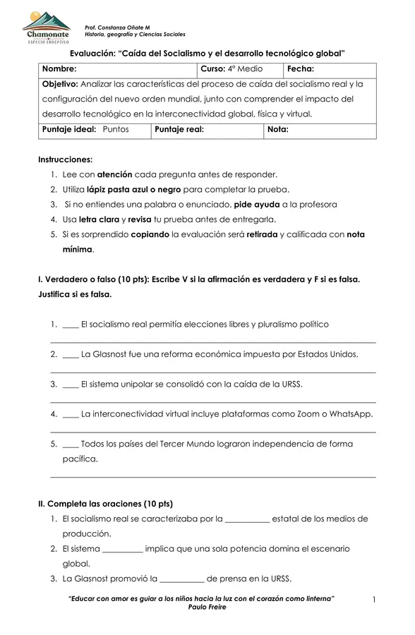 Evaluación "Caída del socialismo y el desarrollo tecnológico  global"