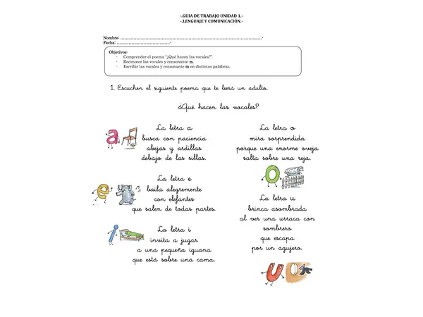 guía de trabajo con las vocales 