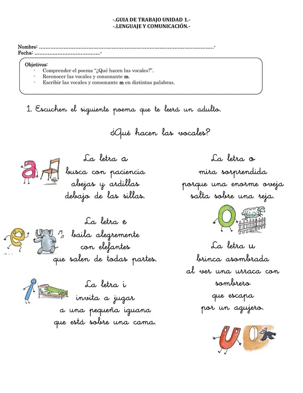 guía de trabajo con las vocales 