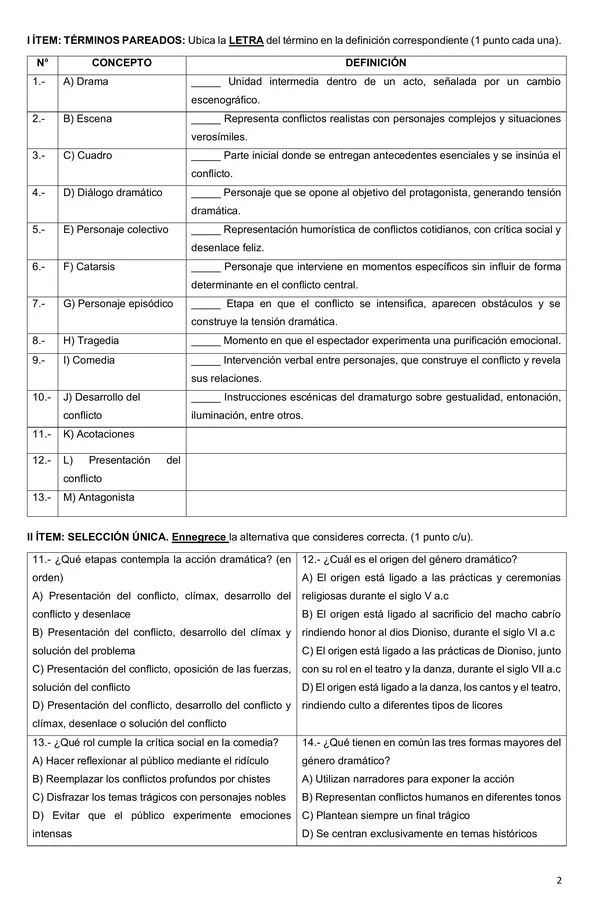 Evaluación Género dramático 1°Medio