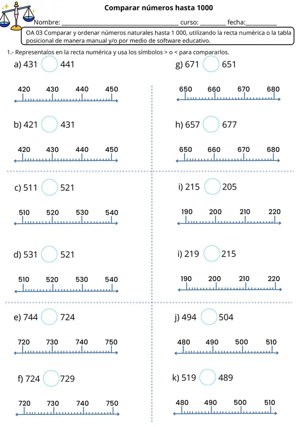 Ficha lista para usar: Comparar Números hasta 1.000