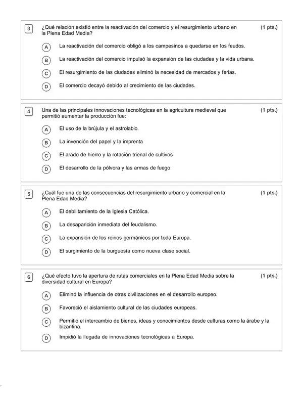 Evaluación Historia 7°, Plena y Baja Edad Media