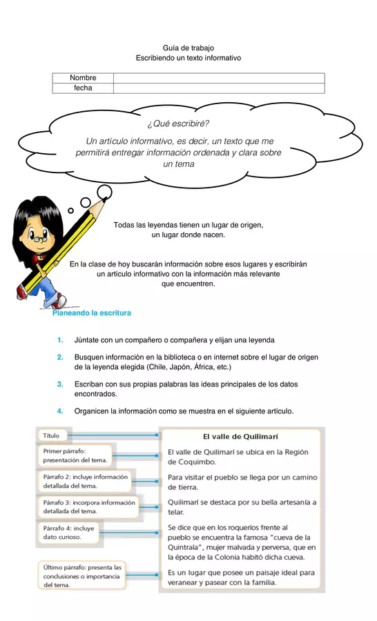 Guia de trabajo Escribiendo articulos informativos, segundo basico, lenguaje