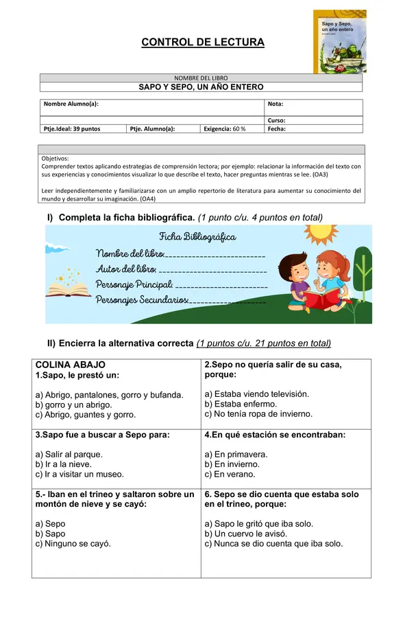 Evaluación "Sapo y Sepo, un año entero"