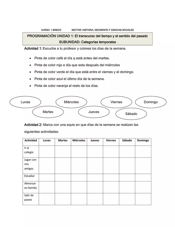 Guia_de_trabajo_Categorias_temporales, PRIMERO BASICO, HISTORIA