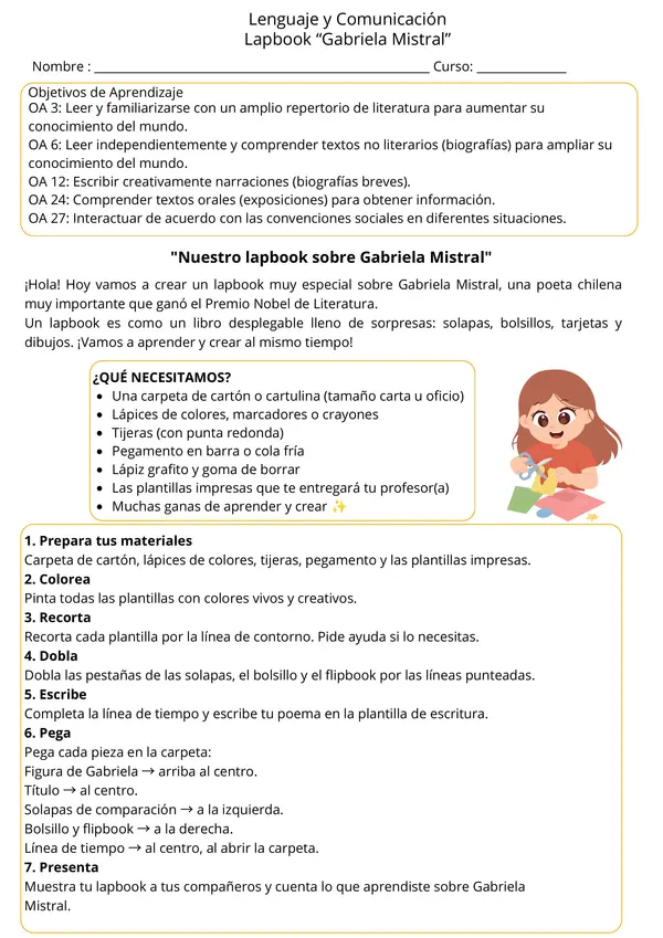 Lapbook Biografía de Gabriela Mistral 