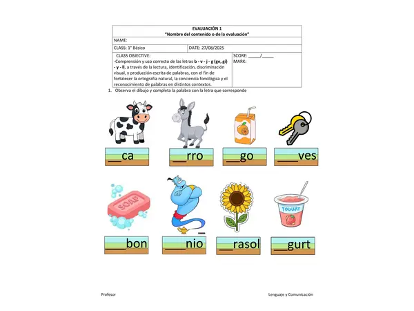 Evaluacion 1° básico 