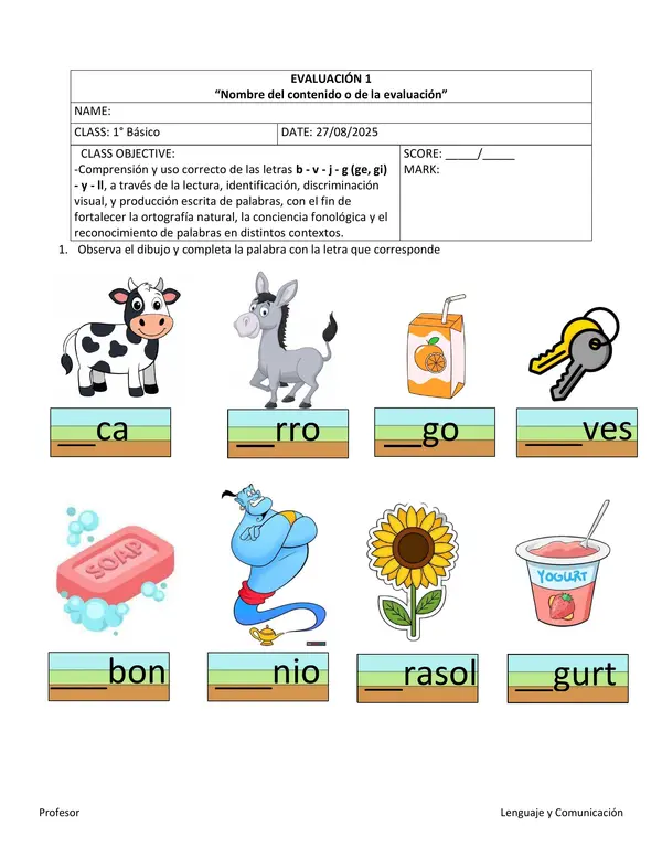 Evaluacion 1° básico 