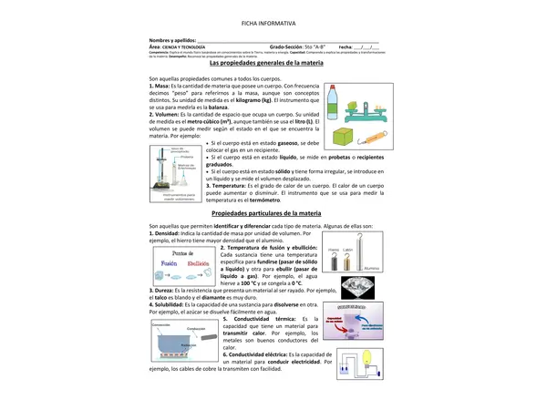 FICHA INFORMATIVA DE LAS PROPIEDADES DE LA MATERIA
